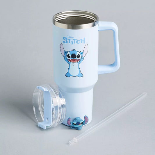 Stitch Print Vacuum Flask with Lid and Straw