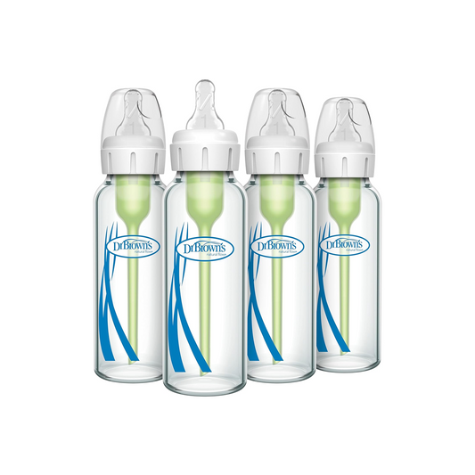 Dr. Brown’s Anti-Colic Glass Baby Bottles, 8oz, Level 1 Slow Flow – 4 Pack