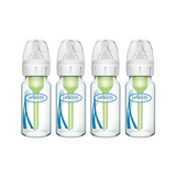 Anti-Colic Options+ Narrow Glass Baby Bottle 4 oz/120 mL, with Level 1 Slow Flow, 4 Pack