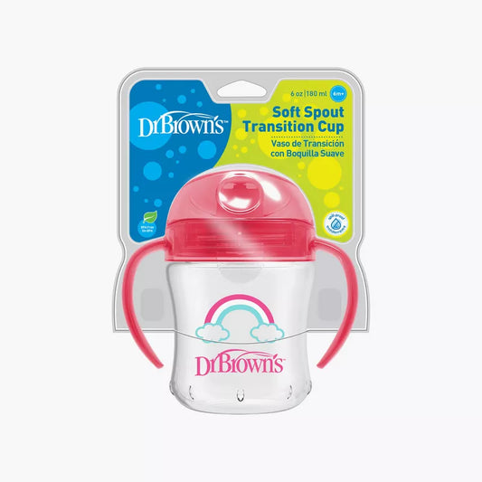 Dr. Brown's Soft-Spout Transition Cup with Handle, Pink, 180 ml