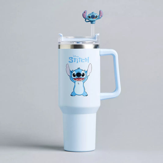 Stitch Print Vacuum Flask with Lid and Straw