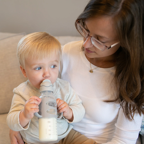Milestones Narrow Sippy Straw Bottle with Silicone Handles, 8 oz/250 mL GREY
