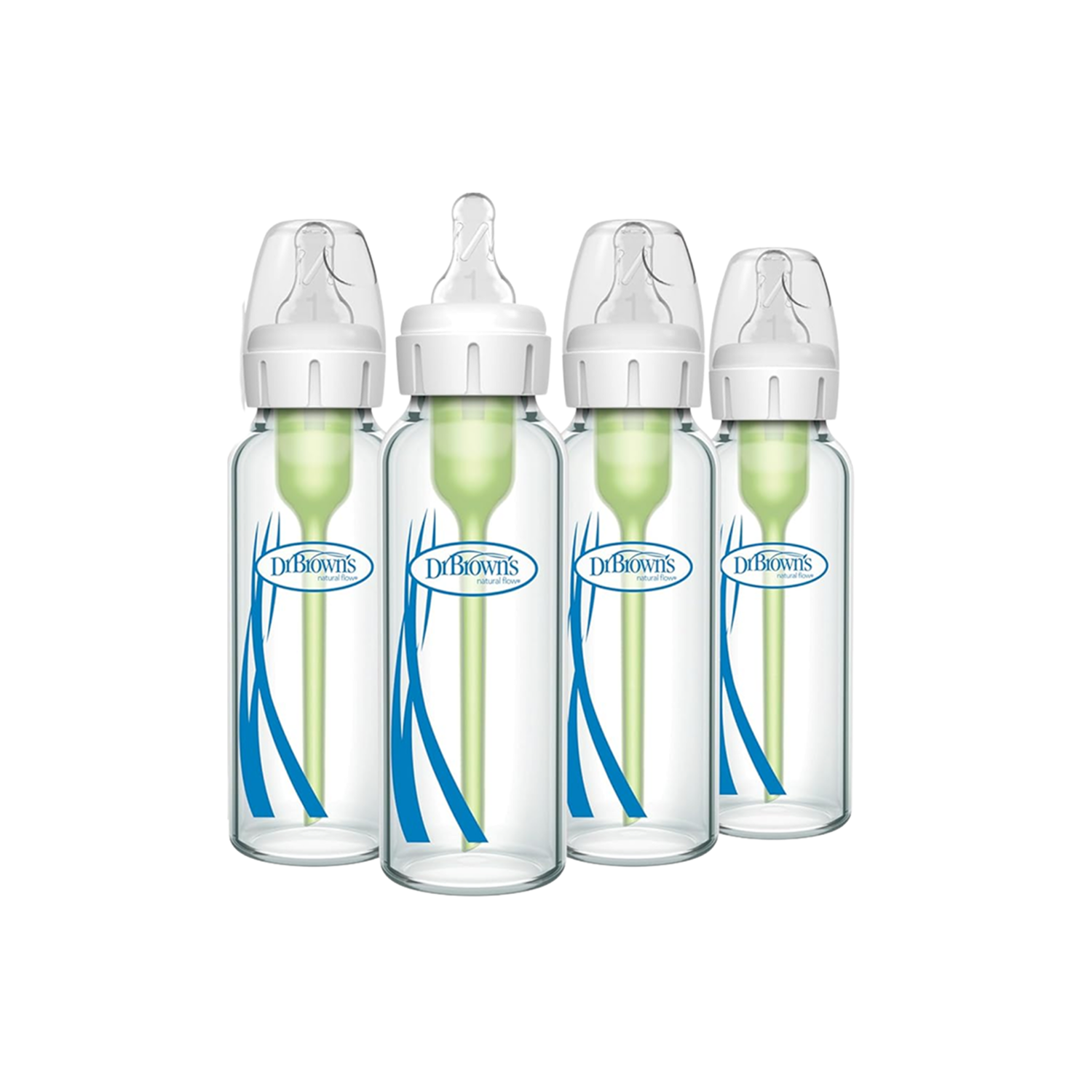 Anti-Colic Options+ Narrow Glass Baby Bottle 8 oz/250 mL, with Level 1 Slow Flow, 4 Pack