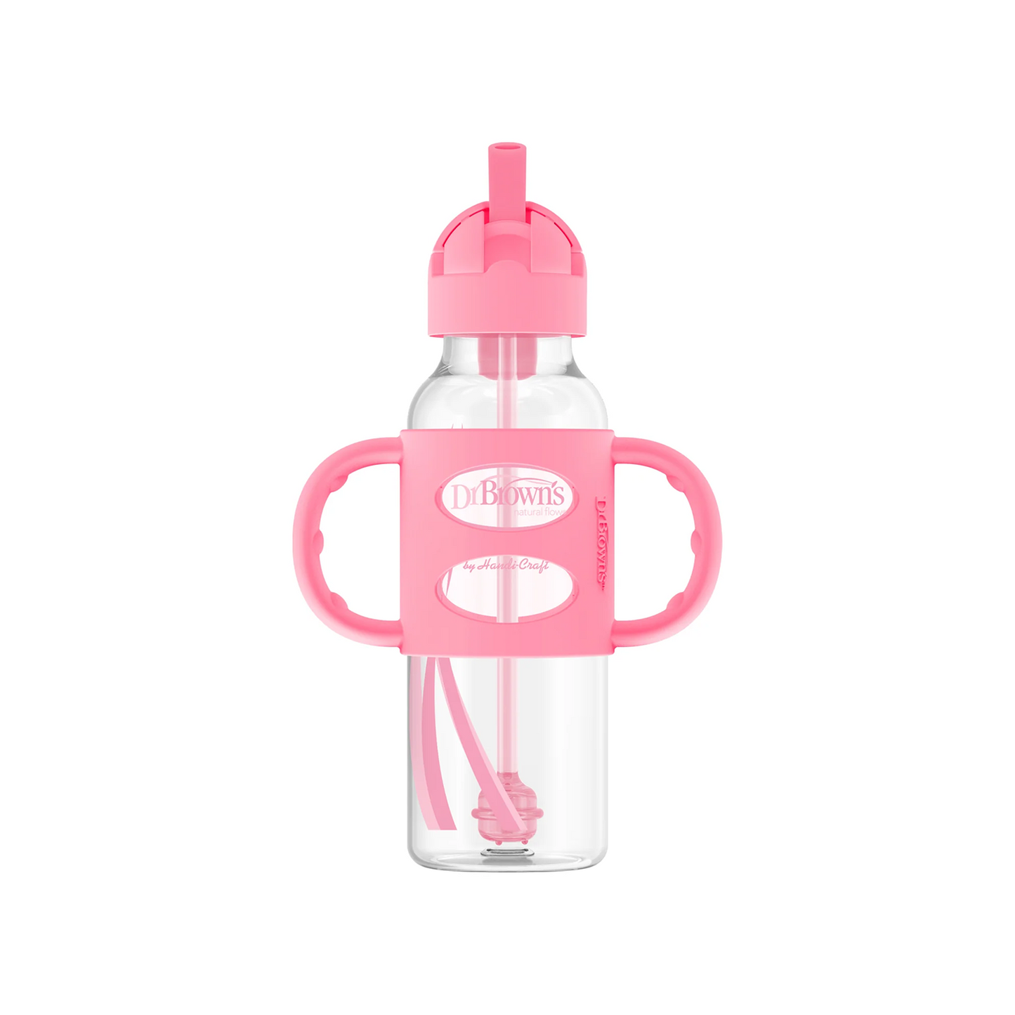 Milestones Narrow Sippy Straw Bottle with Silicone Handles, 8 oz/250 mL PINK