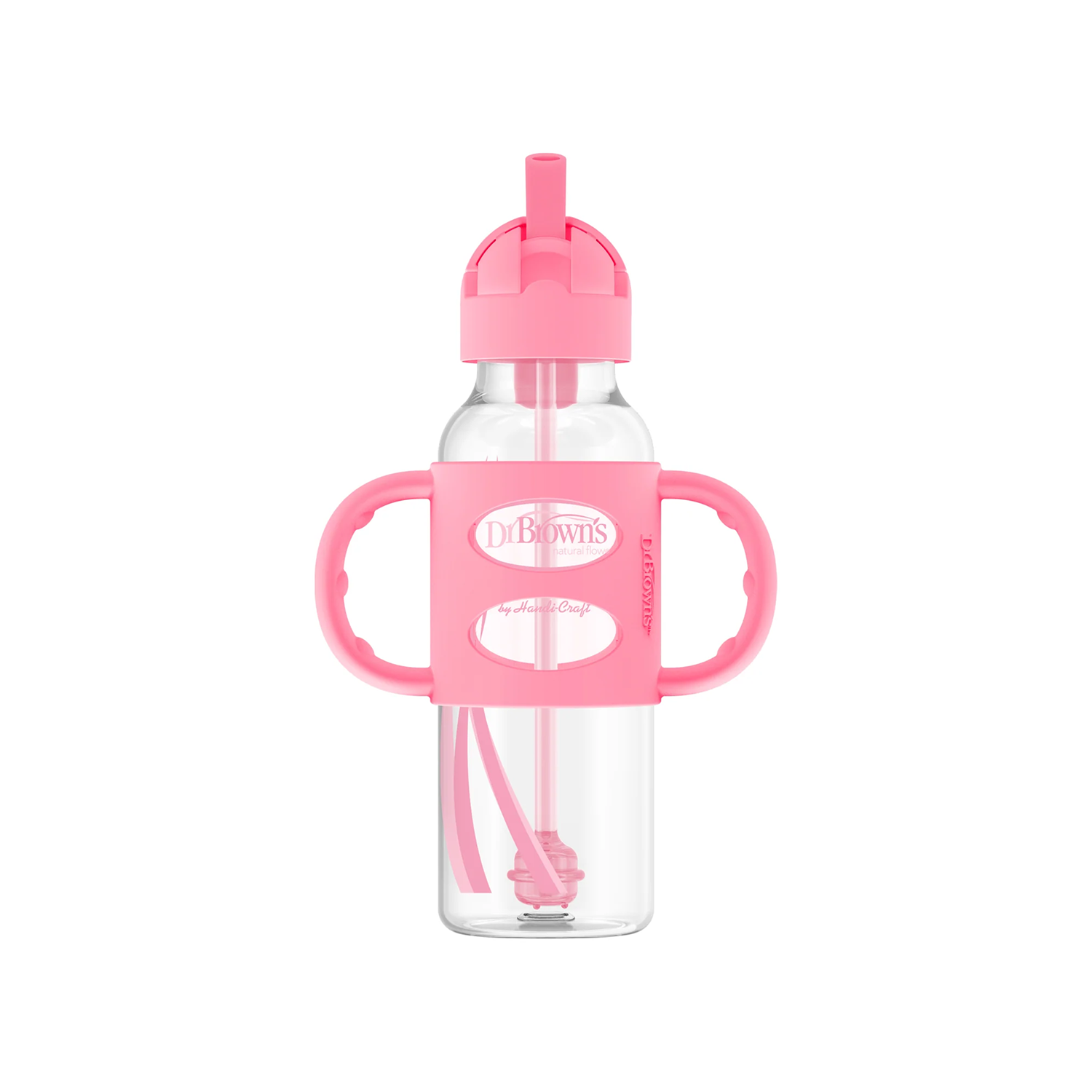 Milestones Narrow Sippy Straw Bottle with Silicone Handles, 8 oz/250 mL PINK