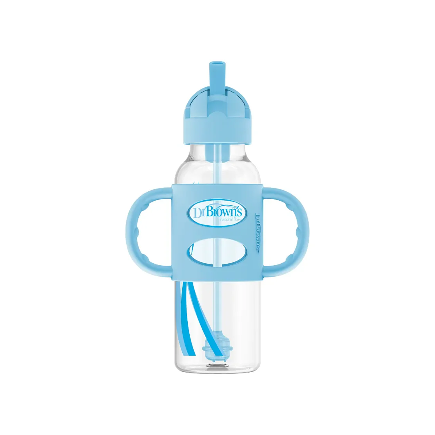 Milestones Narrow Sippy Straw Bottle with Silicone Handles, 8 oz/250 mL BLUE