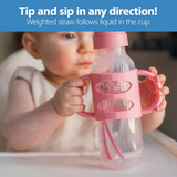 Milestones Narrow Sippy Straw Bottle with silicone Handles, 8oz/250mL, Gray & Pink, 2 Pack