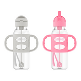 Milestones Narrow Sippy Straw Bottle with silicone Handles, 8oz/250mL, Gray & Pink, 2 Pack
