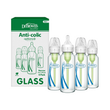 Anti-Colic Options+ Narrow Glass Baby Bottle 8 oz/250 mL, with Level 1 Slow Flow, 4 Pack