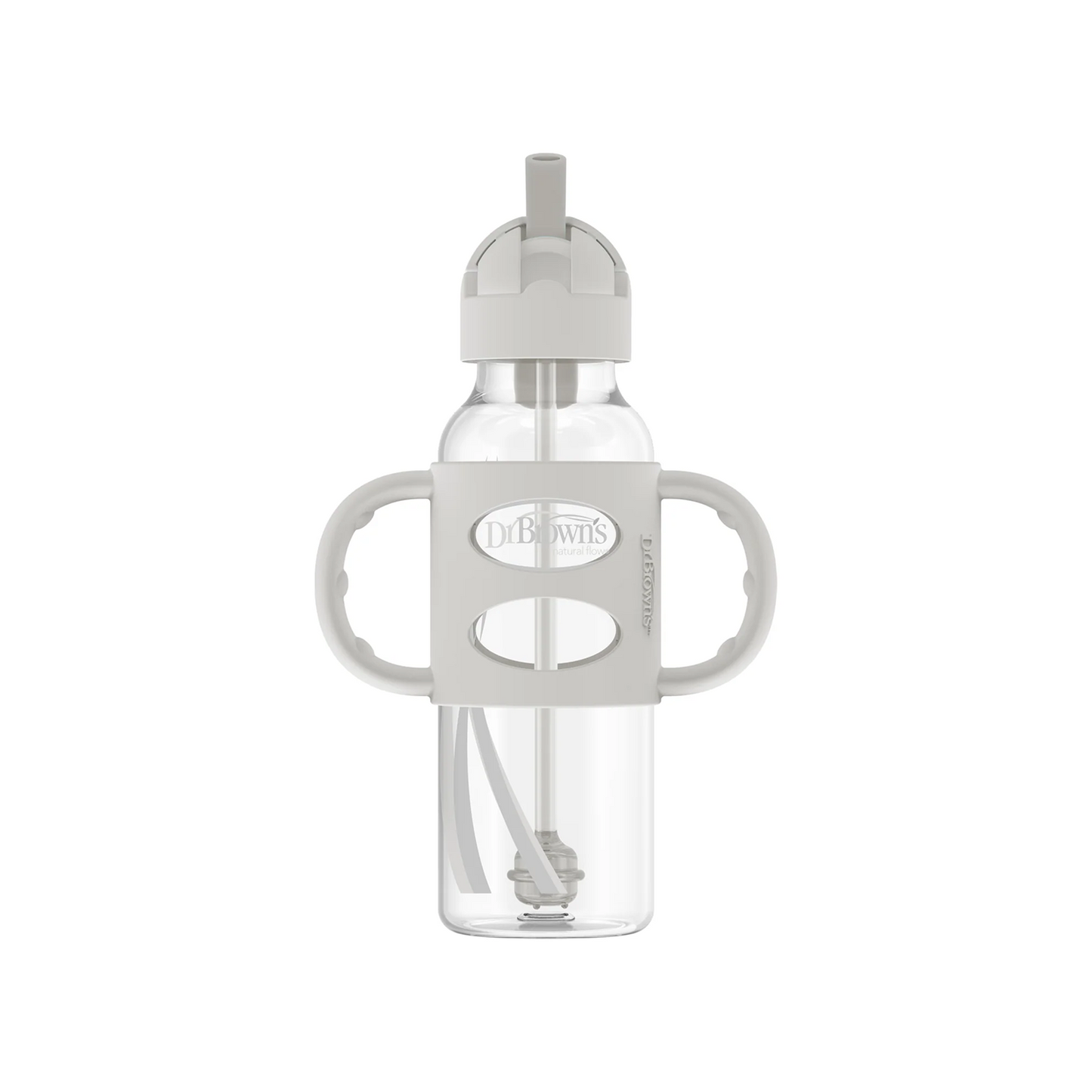 Milestones Narrow Sippy Straw Bottle with Silicone Handles, 8 oz/250 mL GREY
