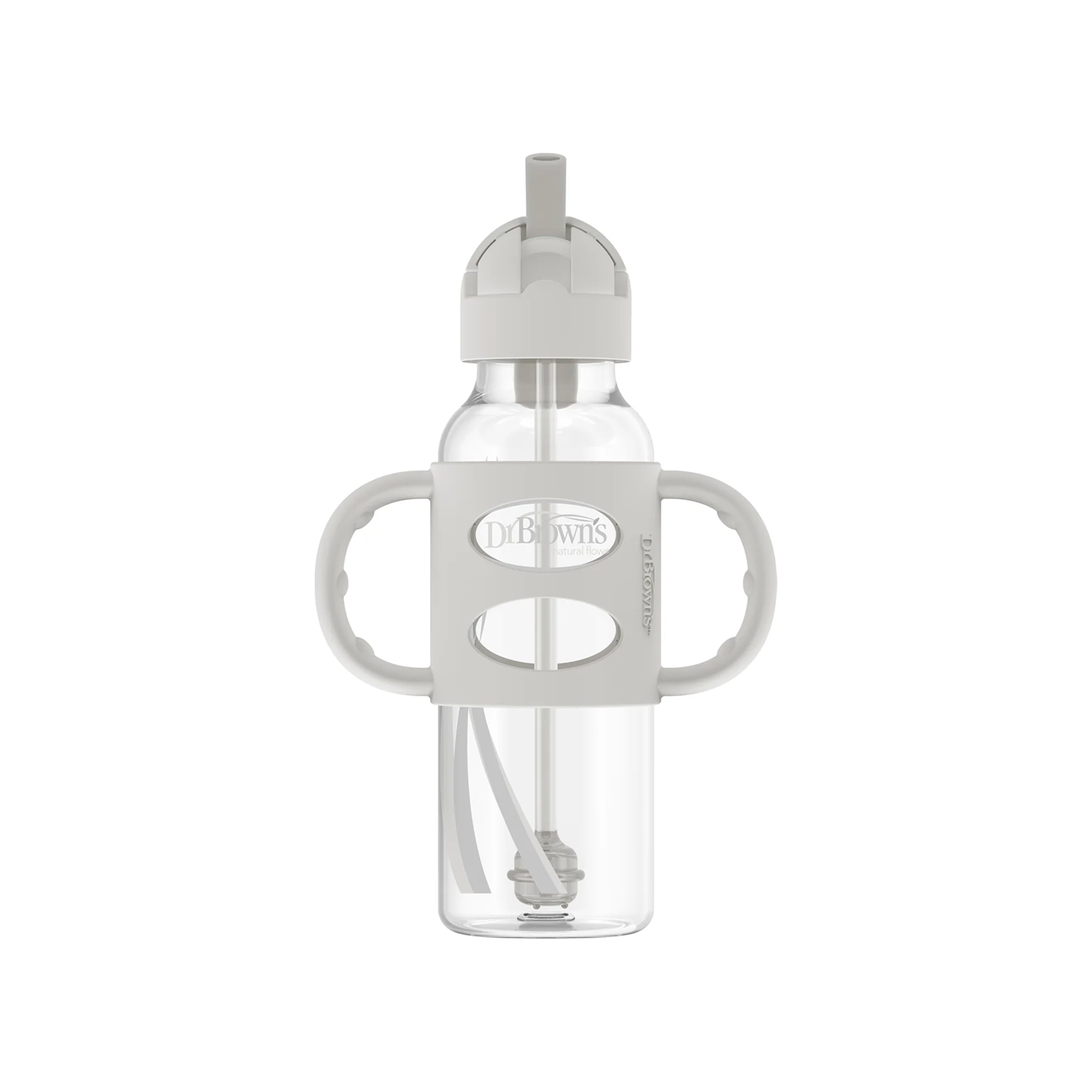 Milestones Narrow Sippy Straw Bottle with Silicone Handles, 8 oz/250 mL GREY