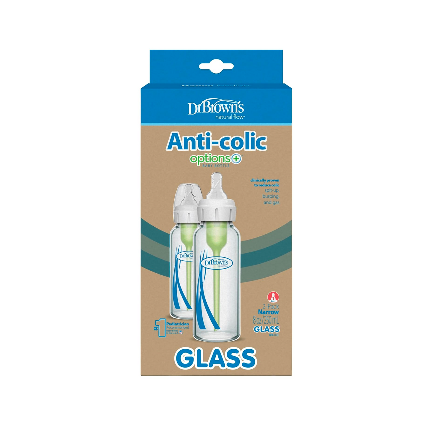 Options+ 2-Pc Anti-Colic Feeding GLASS Bottle Set - 8oz/250ml