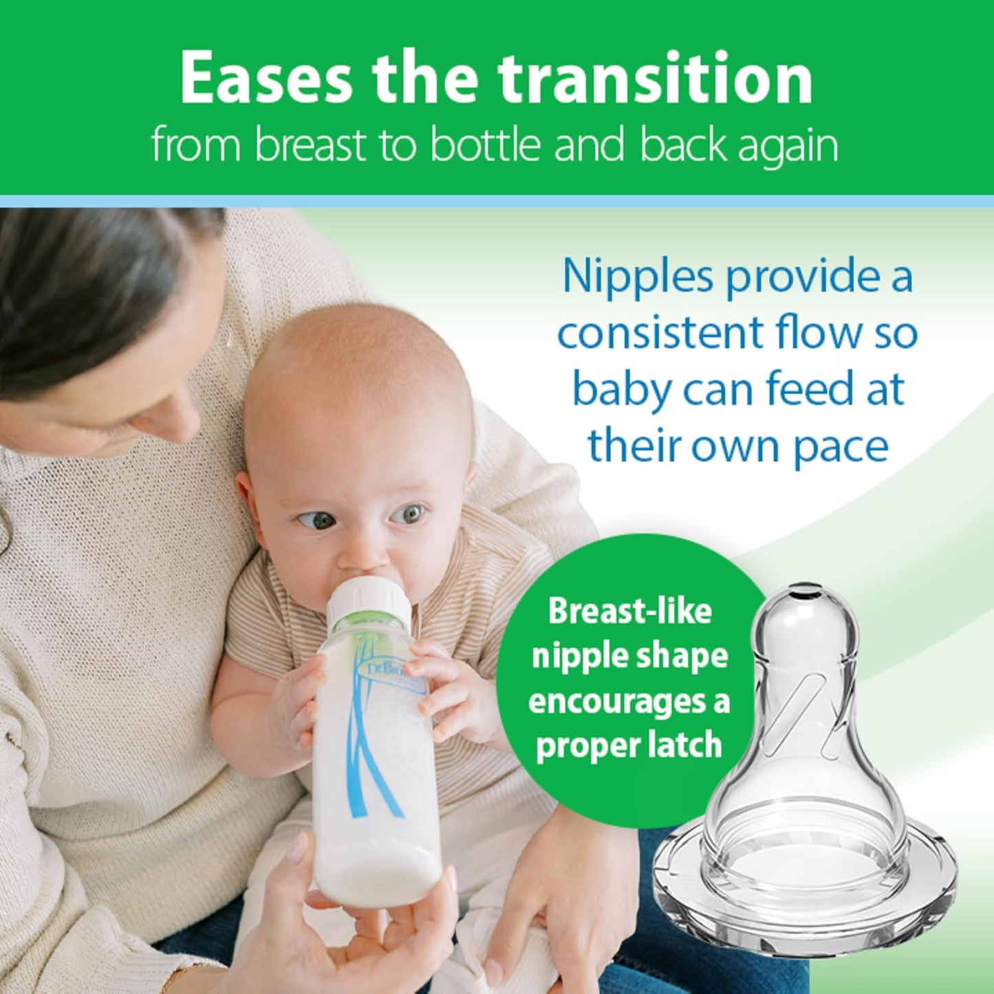 Dr. Brown's Anti-Colic Options+ Narrow Glass Bottles with Silicone Sleeve, Mint, 8oz/250ml 3 Pack
