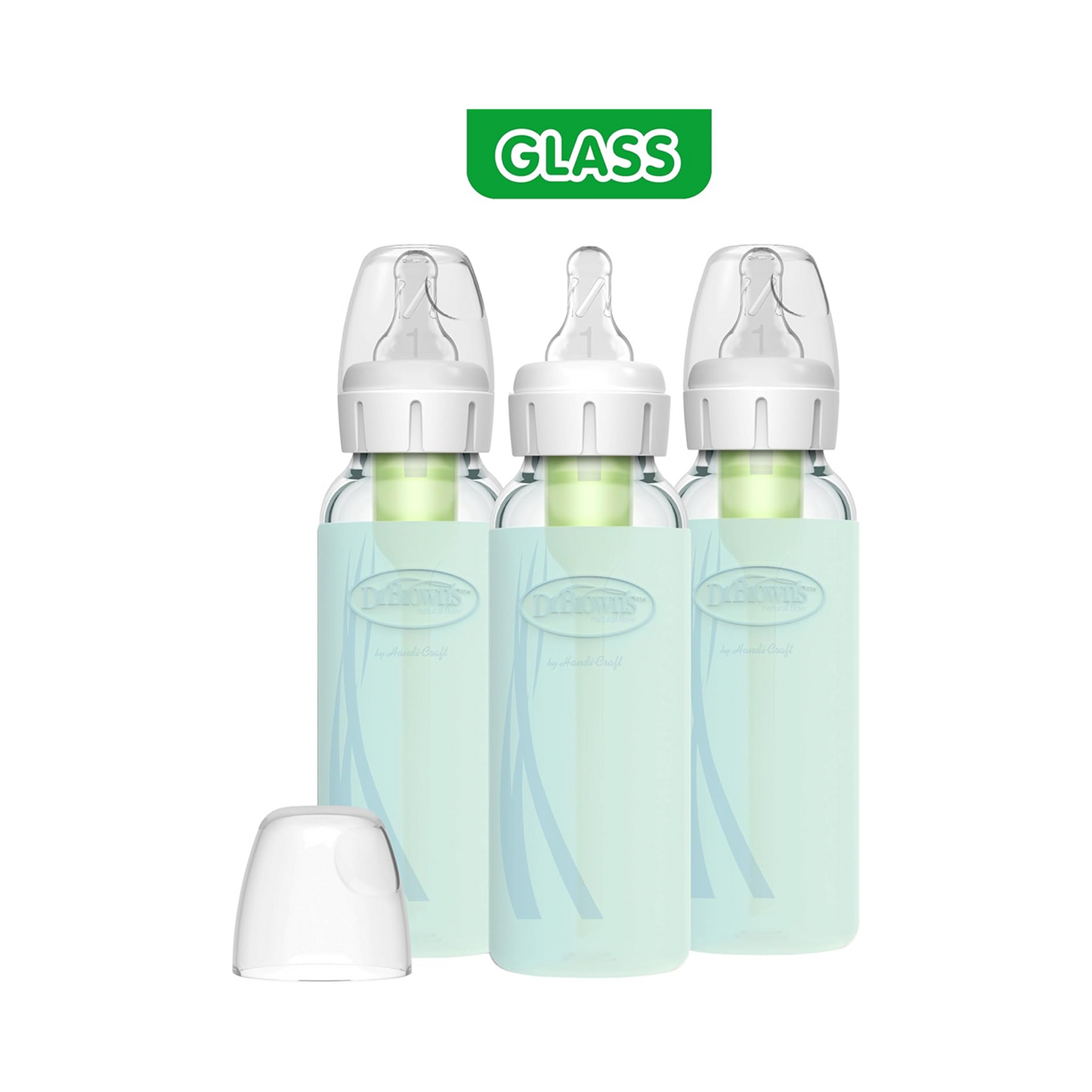 Dr. Brown's Anti-Colic Options+ Narrow Glass Bottles with Silicone Sleeve, Mint, 8oz/250ml 3 Pack
