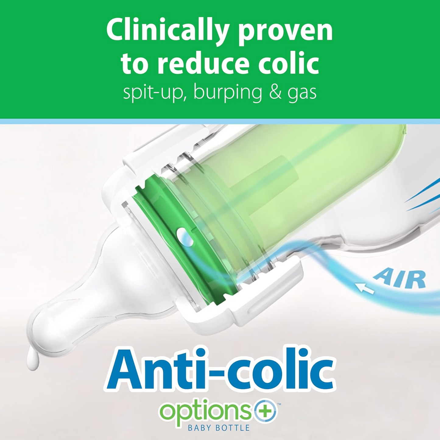 Dr. Brown's Anti-Colic Options+ Narrow Glass Bottles with Silicone Sleeve, Mint, 8oz/250ml 3 Pack