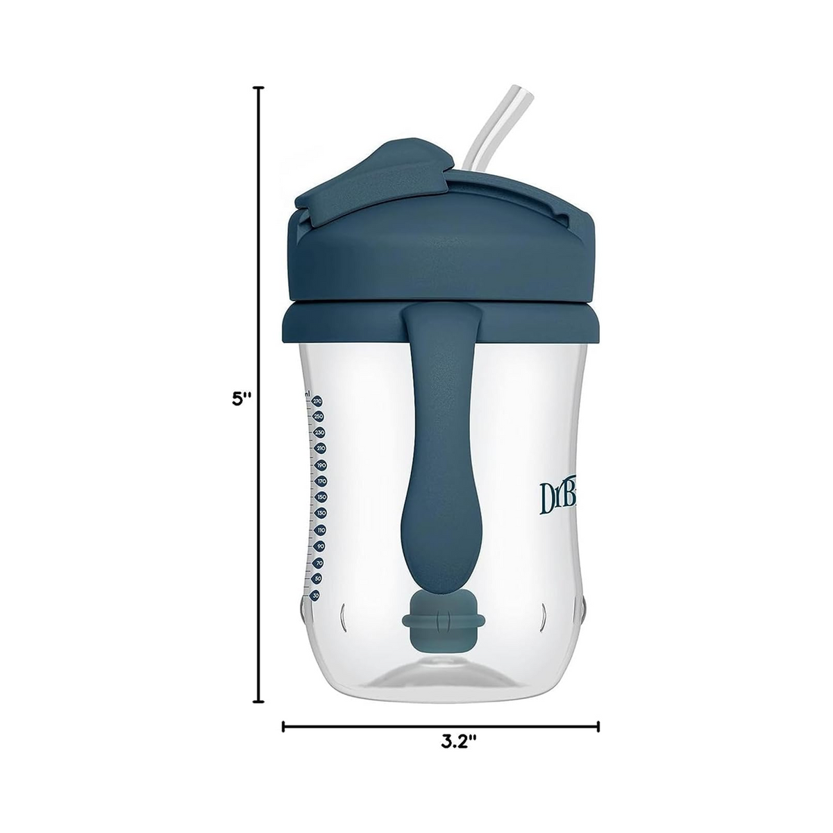 Dr. Brown's Milestones Baby's First Straw Cup Sippy Cup with Straw 6m+, 9oz/270ml, 2 Pack, Dark Blue & Vintage Yellow