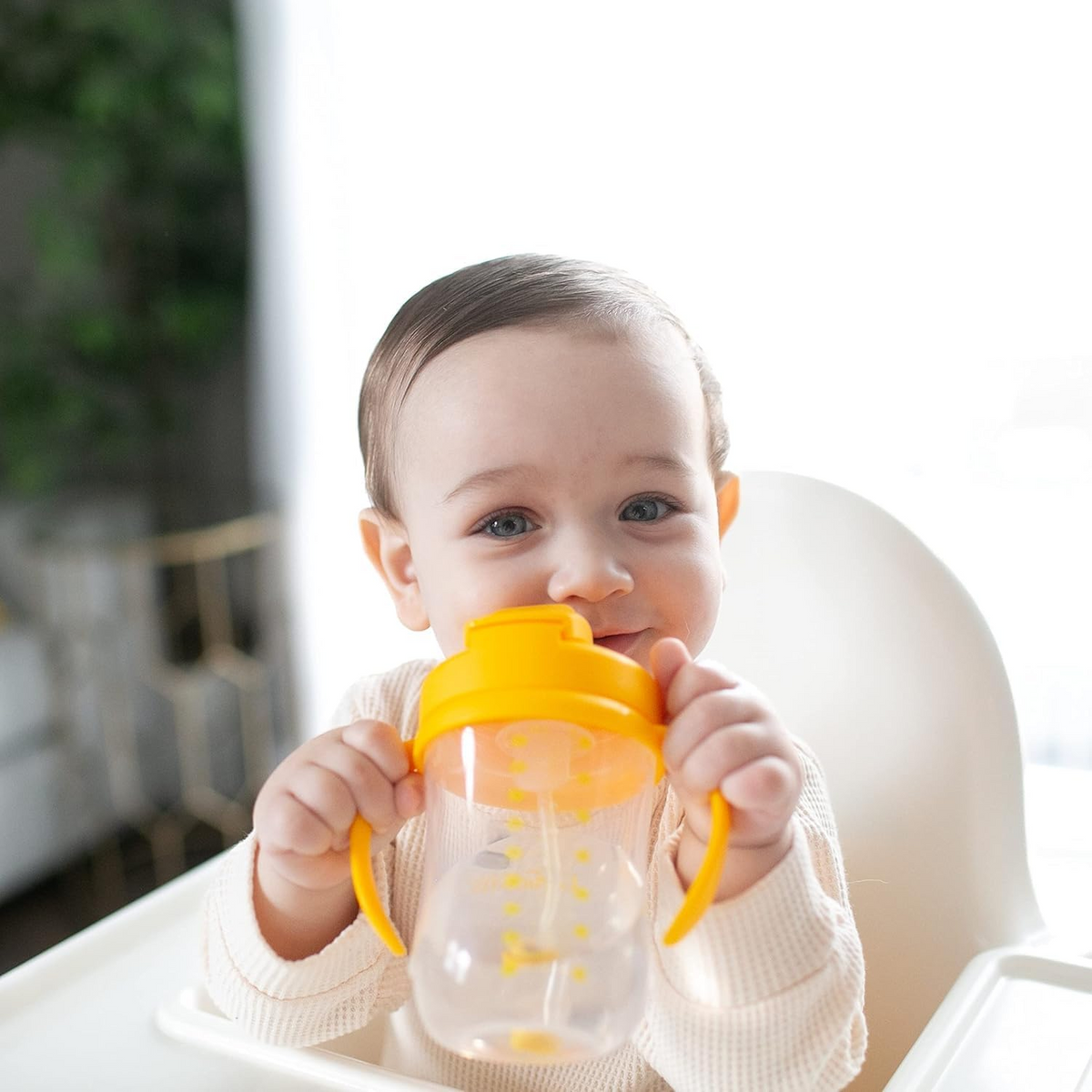 Dr. Brown's Milestones Baby's First Straw Cup Sippy Cup with Straw 6m+, 9oz/270ml, 2 Pack, Dark Blue & Vintage Yellow