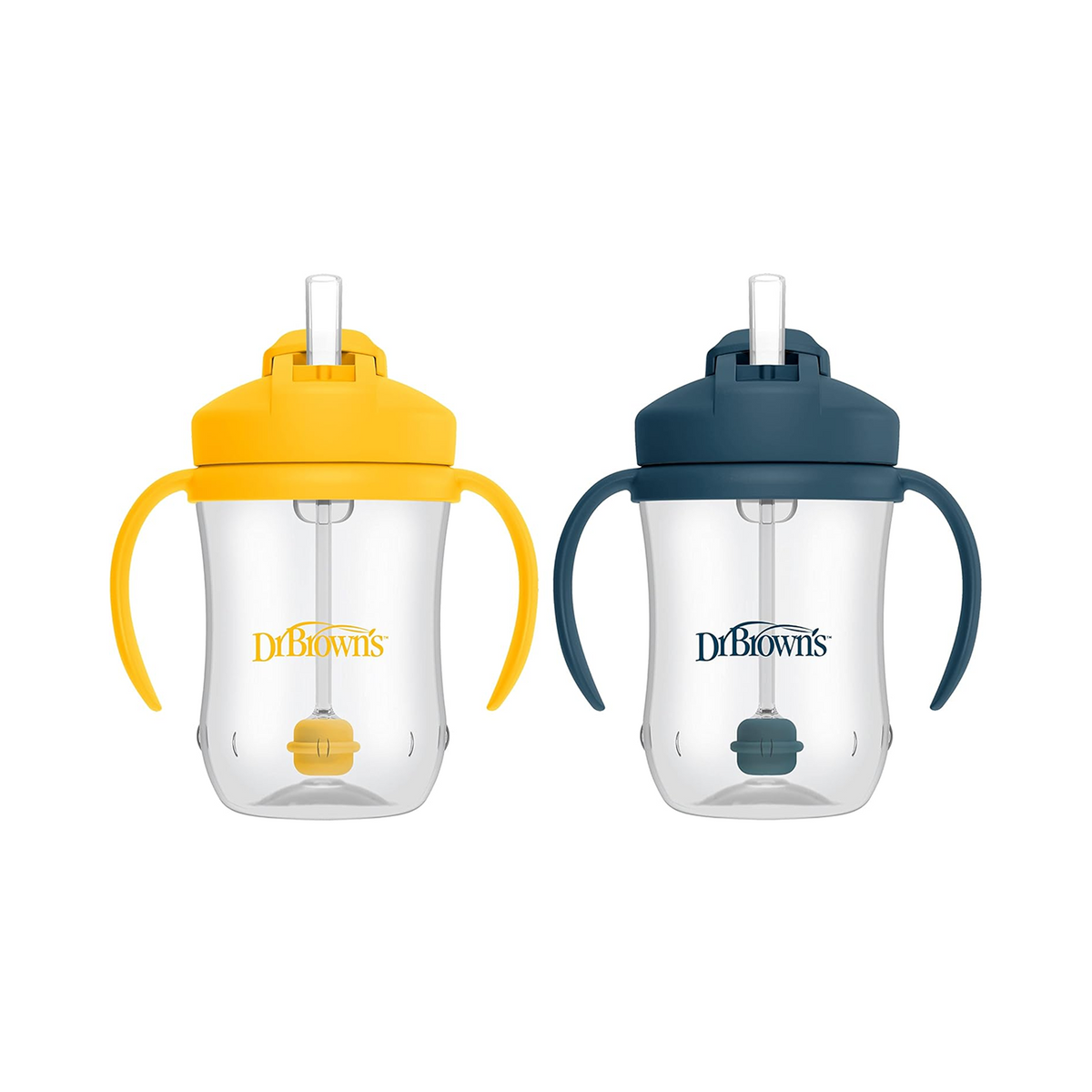 Dr. Brown's Milestones Baby's First Straw Cup Sippy Cup with Straw 6m+, 9oz/270ml, 2 Pack, Dark Blue & Vintage Yellow