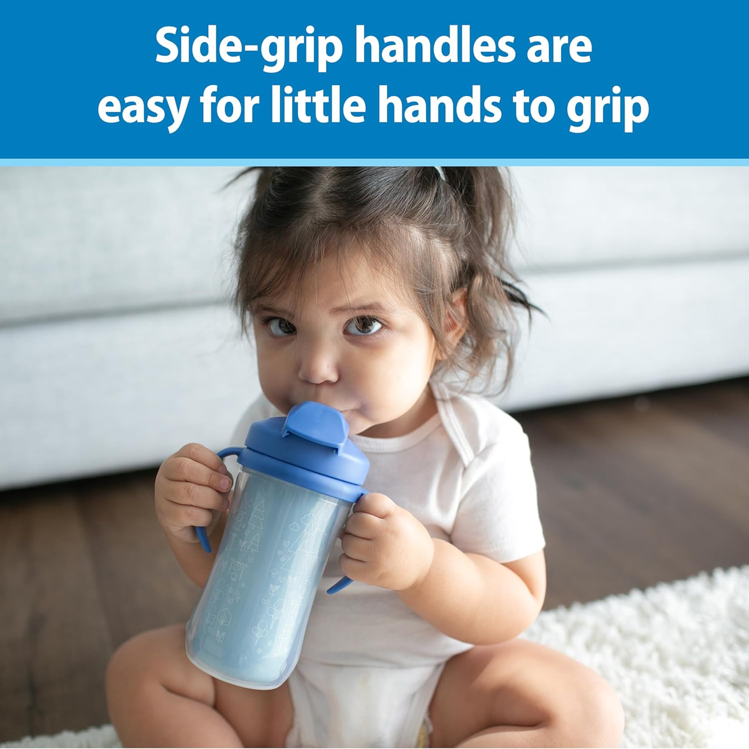 Milestones Insulated Sippy Cup with Straw and Handles, 2-Pack, Blue & Green, 10 oz/300 mL