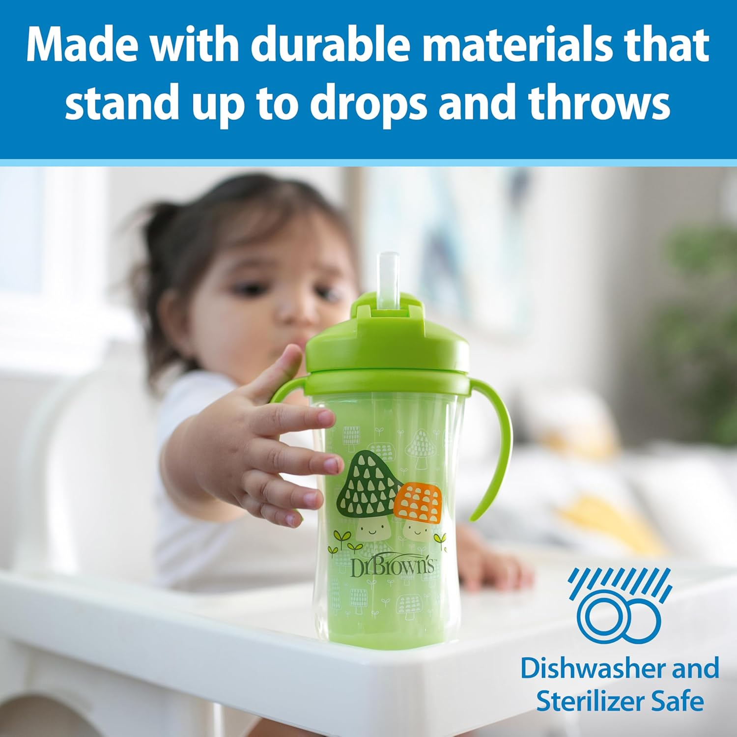 Milestones Insulated Sippy Cup with Straw and Handles, 2-Pack, Blue & Green, 10 oz/300 mL