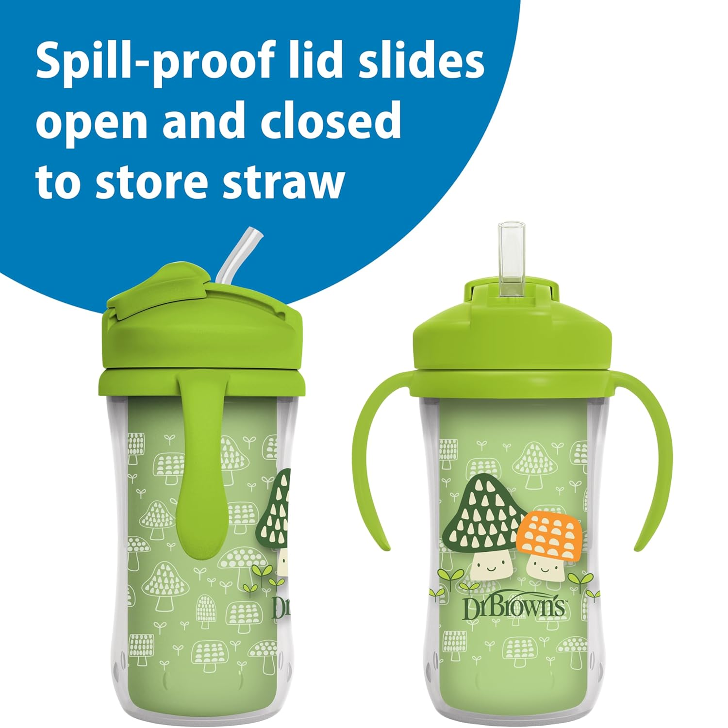 Milestones Insulated Sippy Cup with Straw and Handles, 2-Pack, Blue & Green, 10 oz/300 mL