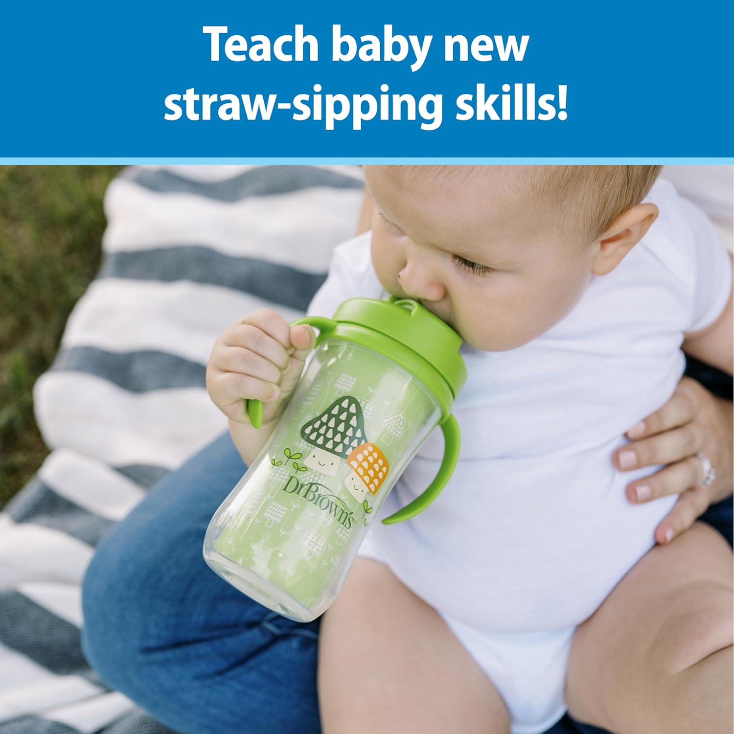 Milestones Insulated Sippy Cup with Straw and Handles, 2-Pack, Blue & Green, 10 oz/300 mL