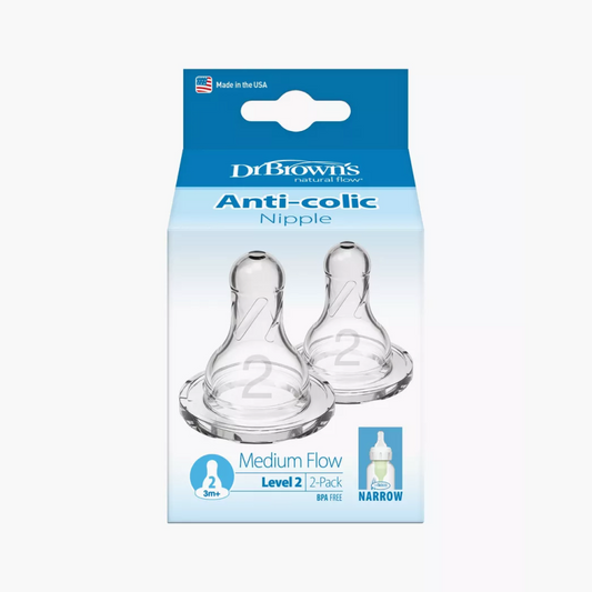 Dr. Brown's Natural Flow Narrow Baby Bottle Silicone Nipple Level 2, 2-Pack