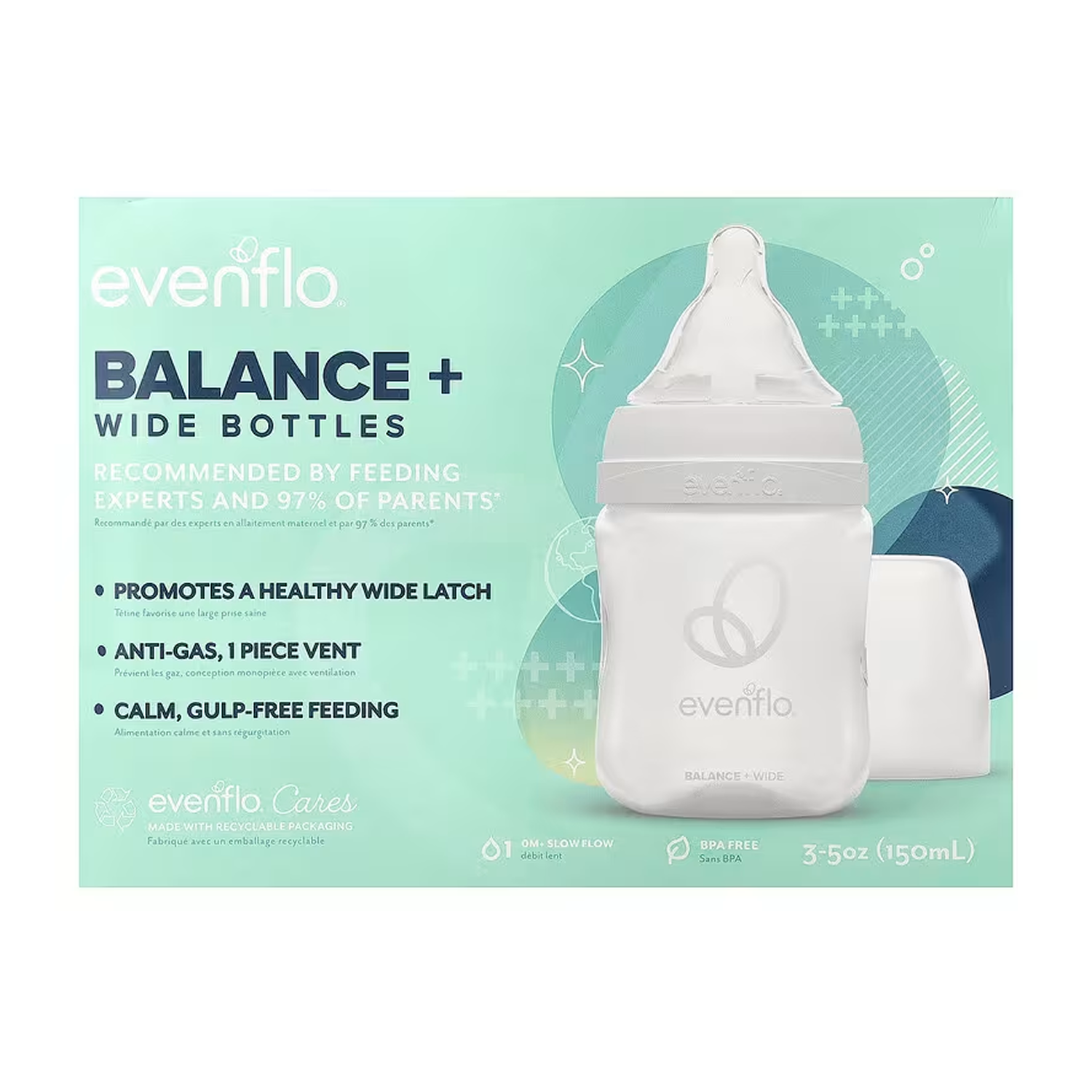 Evenflo Balance + Wide Neck, Plastic Baby Bottles, 5oz 3pk