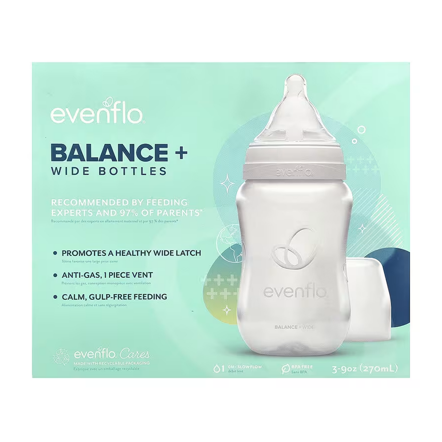 Evenflo Balance + Wide Neck, Plastic Baby Bottles, 9oz 3pk