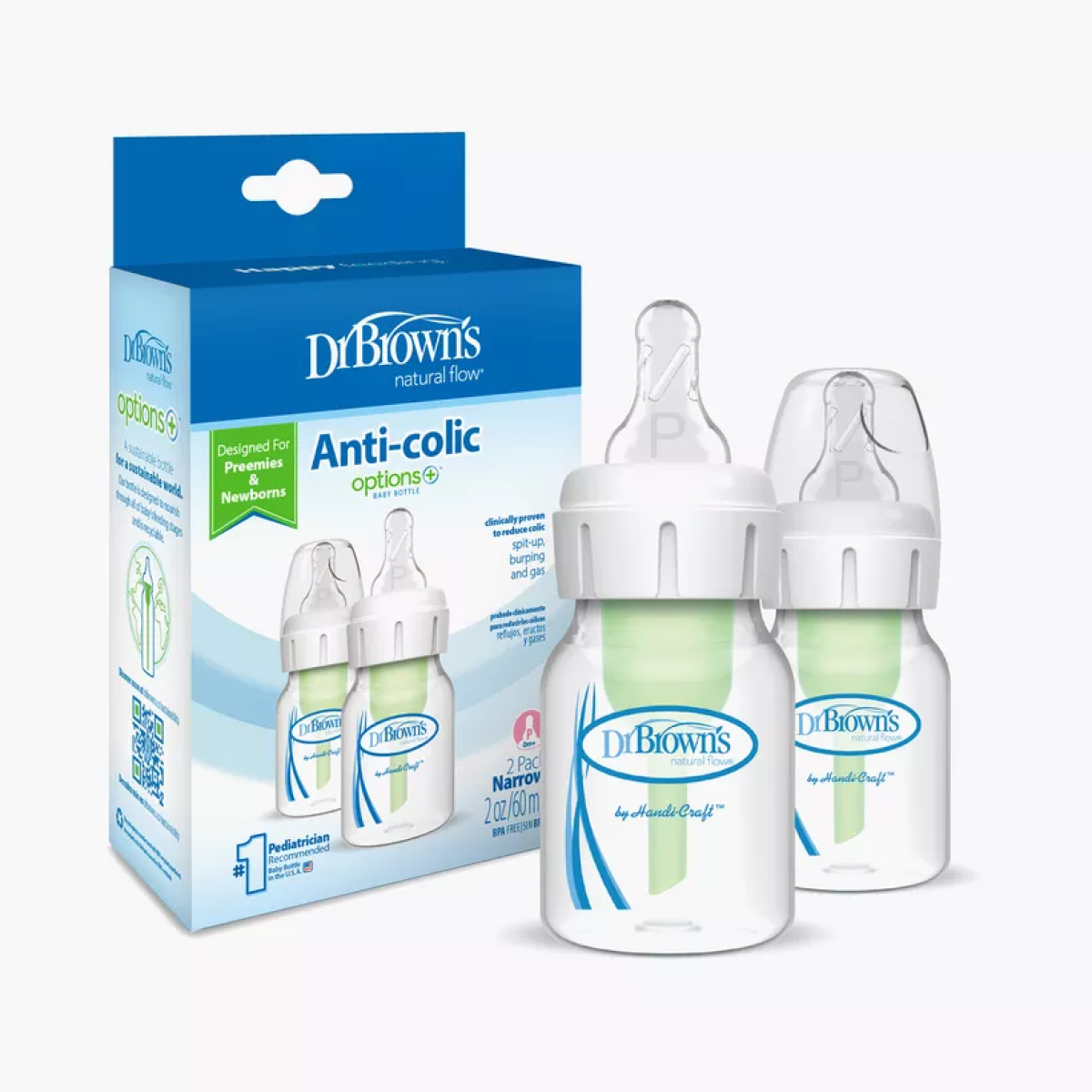 Dr. Brown's 2-Piece Anti-Colic Natural Flow Feeding Bottles, 60 ml