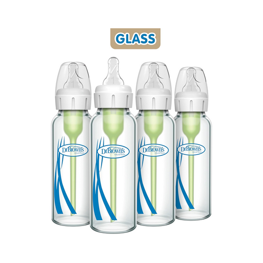 Dr. Brown’s Anti-Colic Glass Baby Bottles, 8oz, Level 1 Slow Flow – 4 Pack