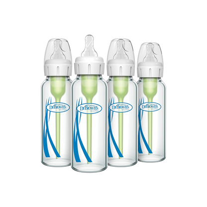 Dr. Brown’s Anti-Colic Glass Baby Bottles, 8oz, Level 1 Slow Flow – 4 Pack
