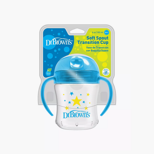 Dr. Brown's Soft-Spout Transition Cup with Handle, Blue, 180 ml