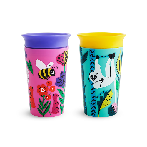 Munchkin Miracle 360° WildLove Spoutless Sippy Cup, 9 oz, Bee/Lemur, Unisex, 2 Pack