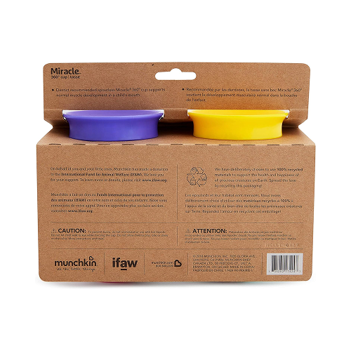 Munchkin Miracle 360° WildLove Spoutless Sippy Cup, 9 oz, Bee/Lemur, Unisex, 2 Pack