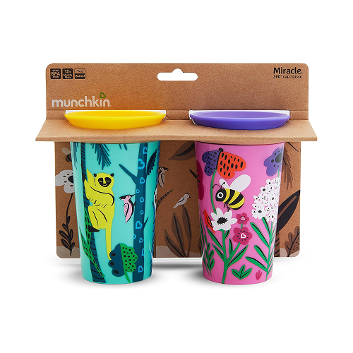 Munchkin Miracle 360° WildLove Spoutless Sippy Cup, 9 oz, Bee/Lemur, Unisex, 2 Pack
