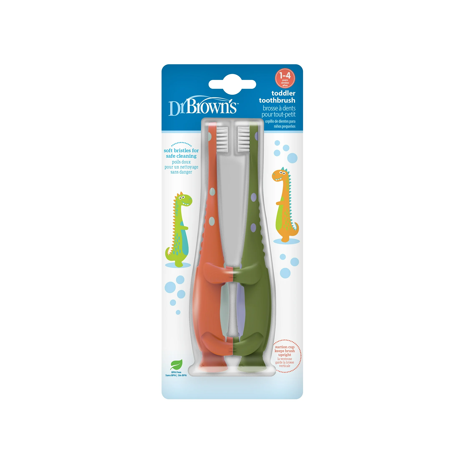 Training Toothbrush, Green/Orange Dinosaurs, 2 Pack