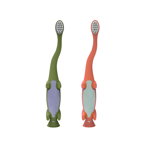 Training Toothbrush, Green/Orange Dinosaurs, 2 Pack
