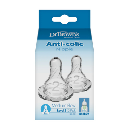 Dr. Brown's Natural Flow Narrow Baby Bottle Silicone Nipple, Level 2 (2-Pack)