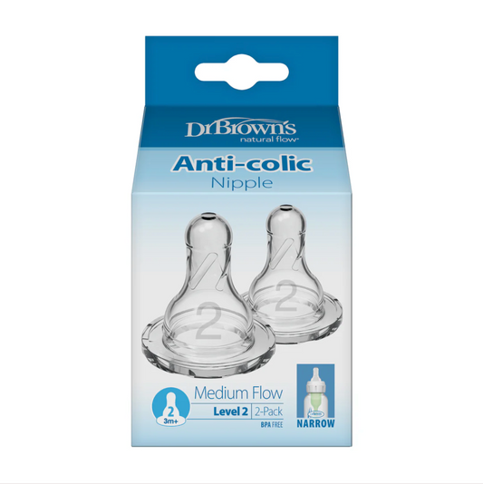 Dr. Brown's Natural Flow Narrow Baby Bottle Silicone Nipple, Level 2 (2-Pack)