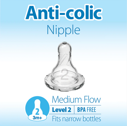Dr. Brown's Natural Flow Narrow Baby Bottle Silicone Nipple, Level 2 (2-Pack)