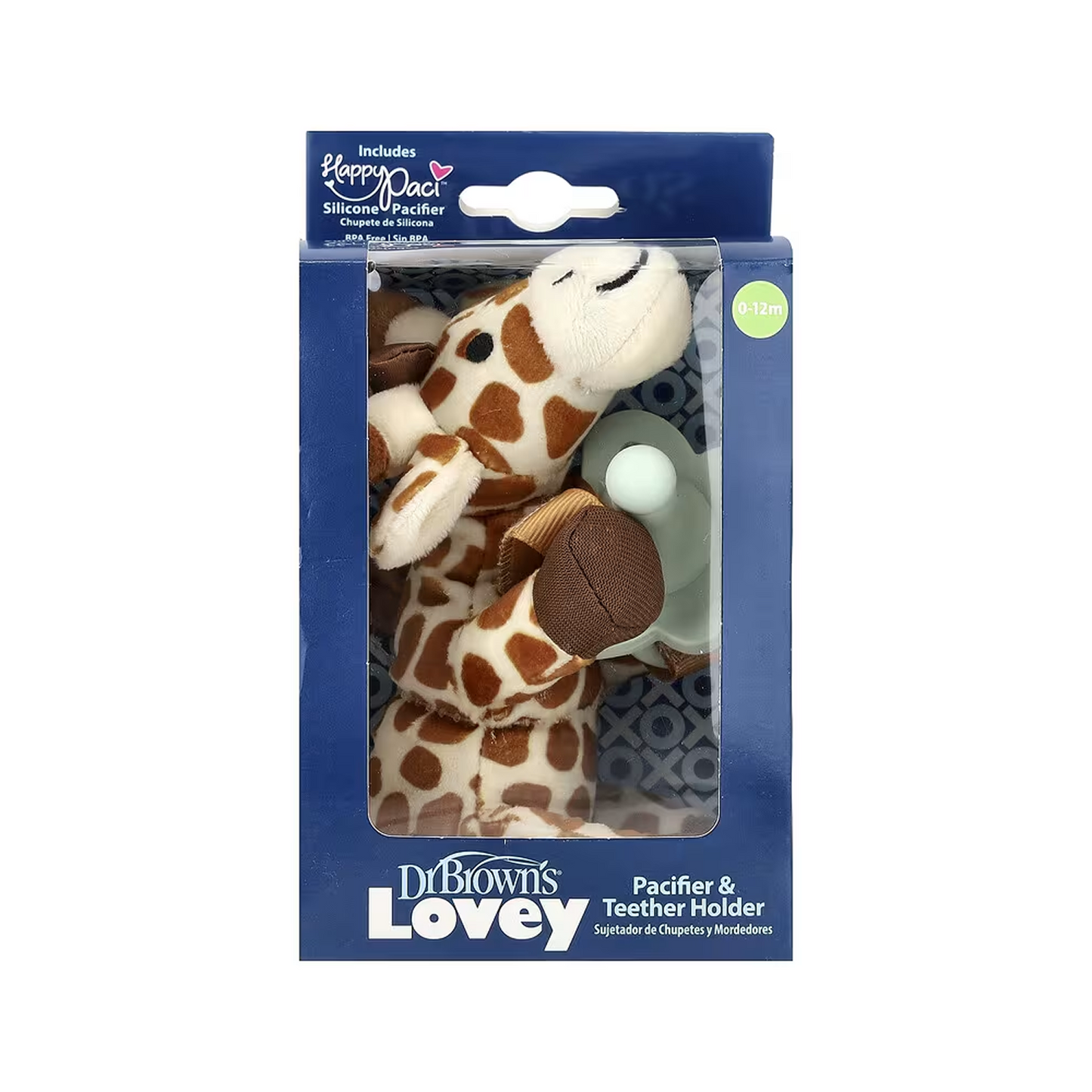 Lovey, Happy Paci, Silicone Pacifier & Teether Holder, Giraffe, 2 Piece Set
