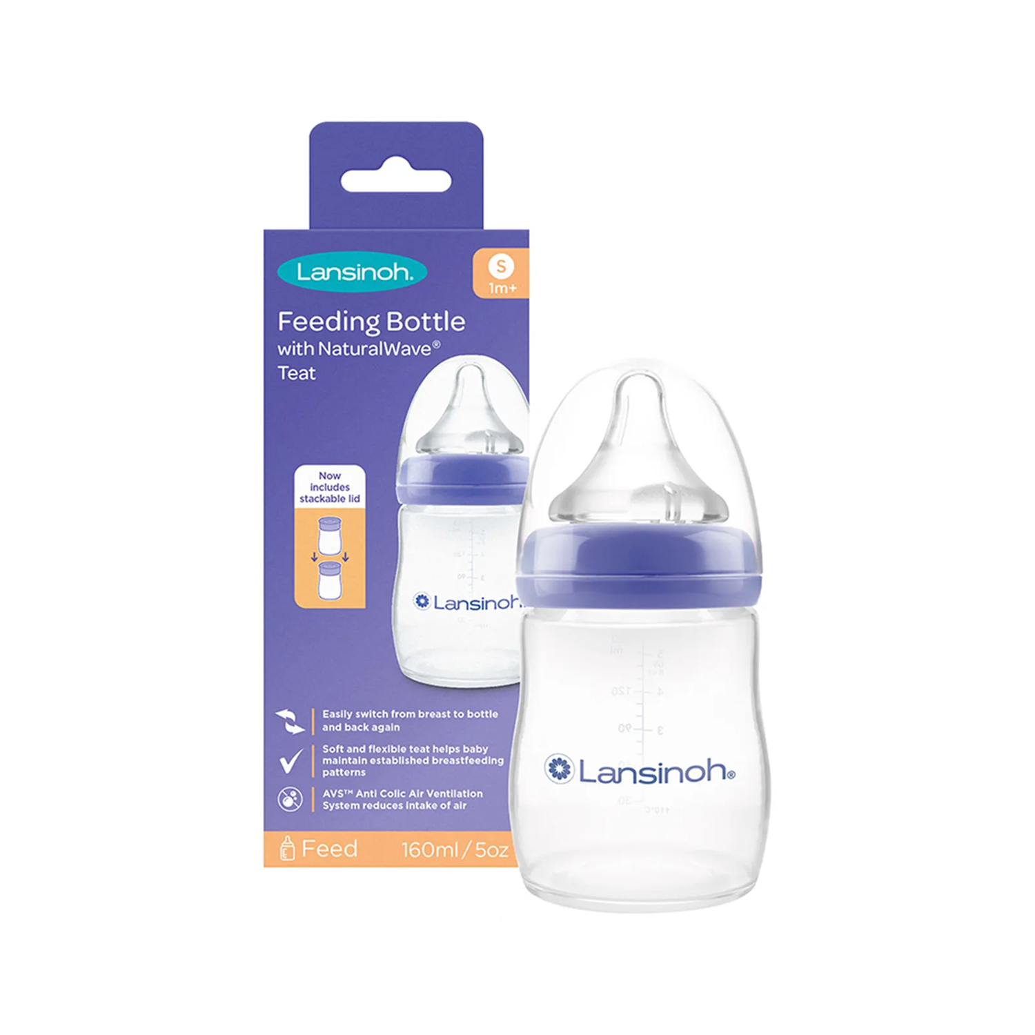Feeding Bottle 5oz/160ml With Natural Wave Slow Flow Teat