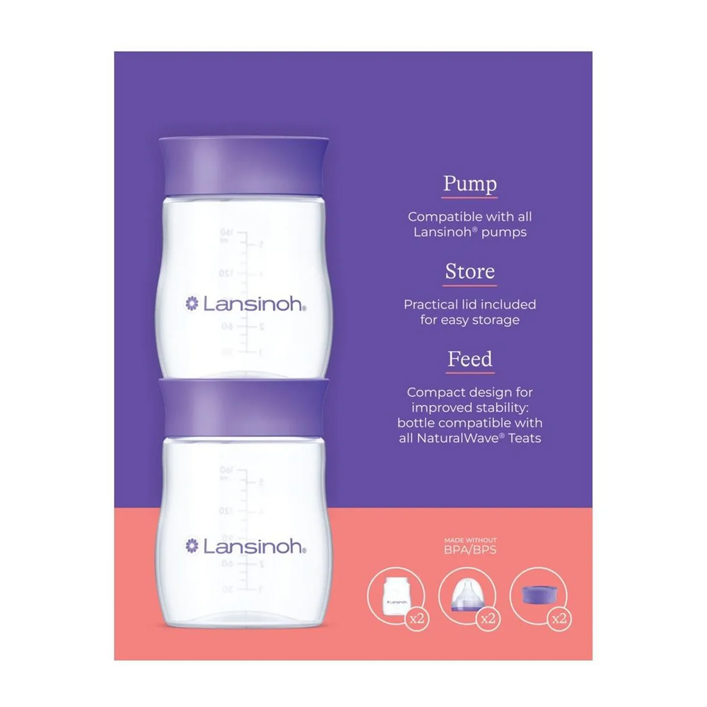 Feeding Bottle with Natural Wave Teat, 160ml - Pack of 2