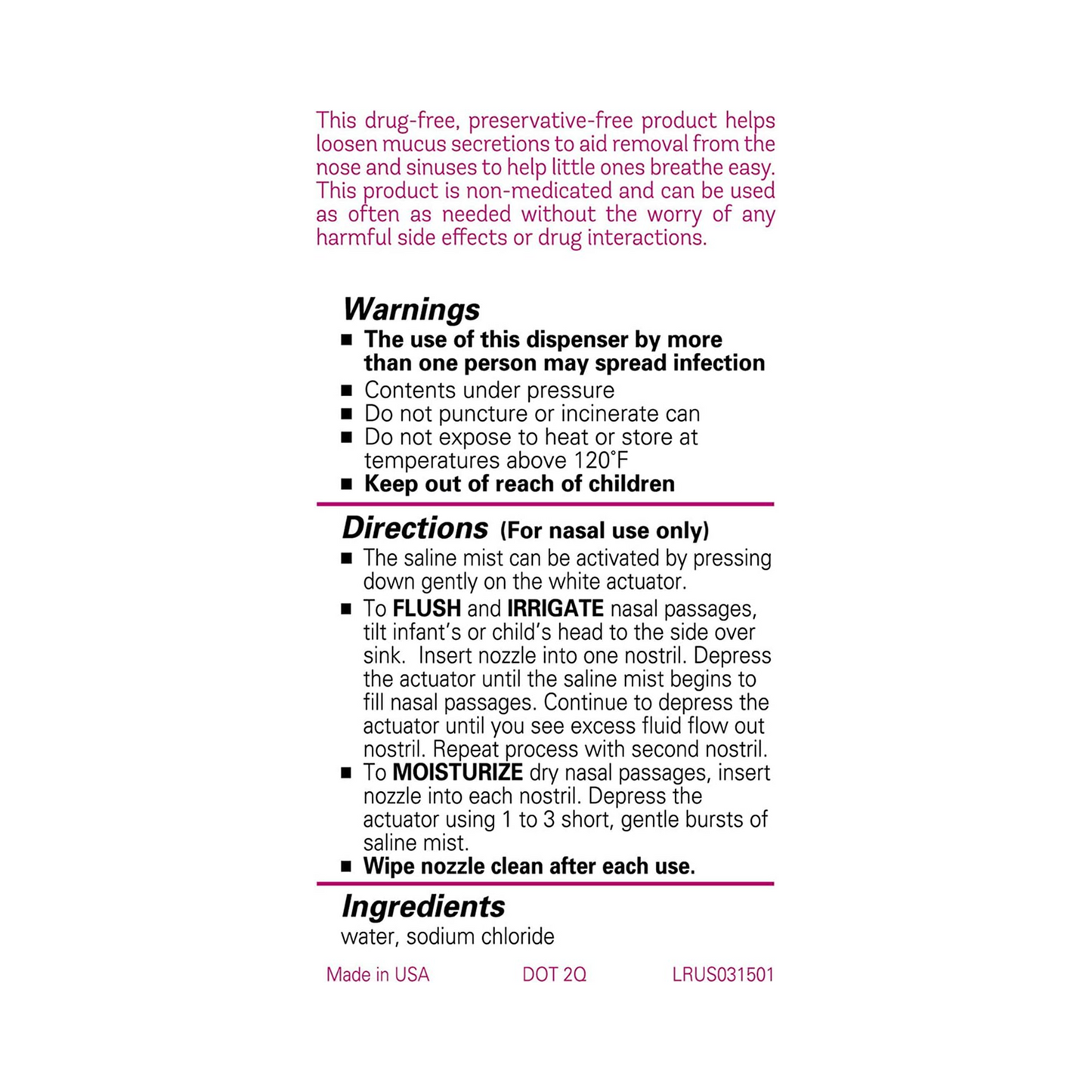 Sterile Saline Nasal Mist 3 FL Oz