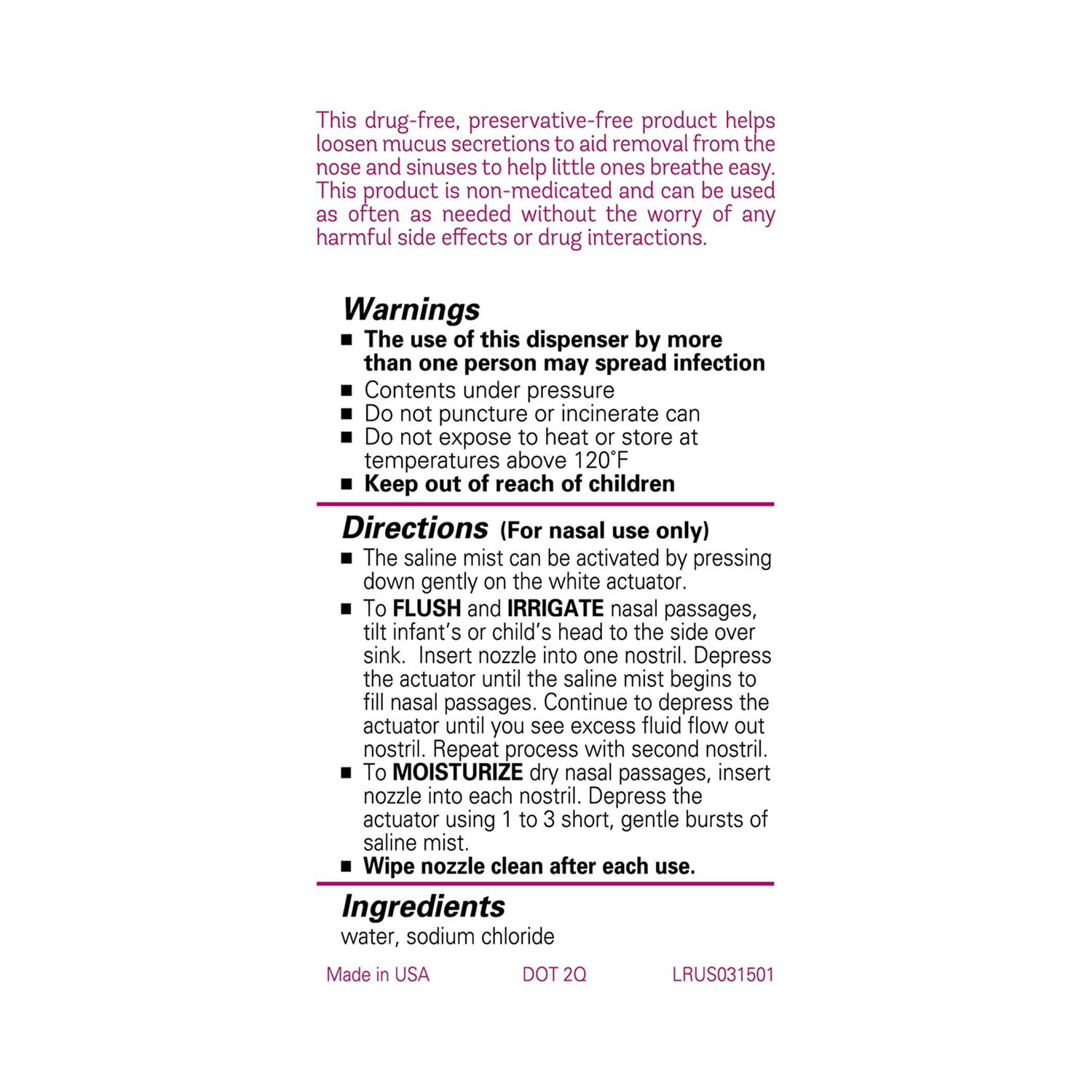 Sterile Saline Nasal Mist 3 FL Oz