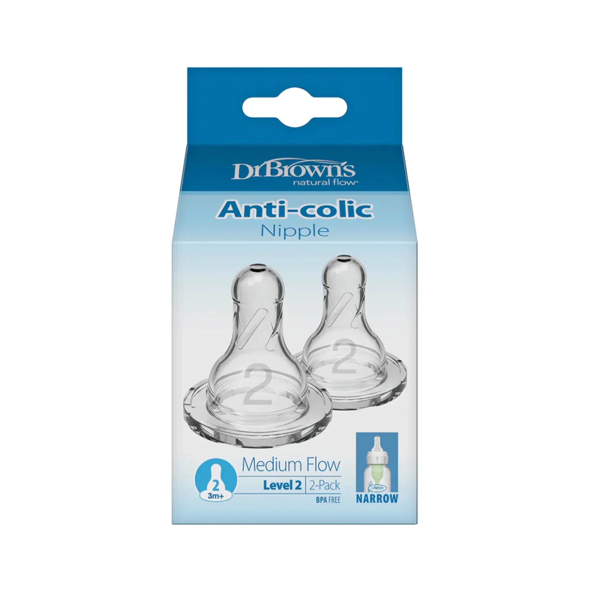 Level 2 Silicone Narrow Options+ Nipple - Pack of 2