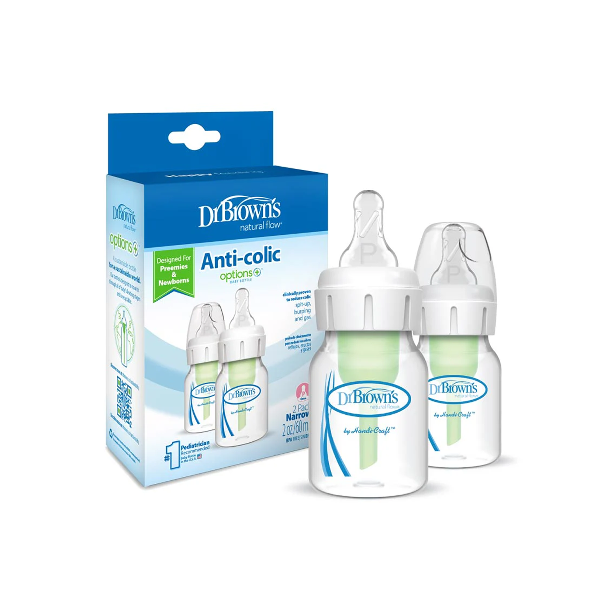 2-Piece Anti-Colic Natural Flow Feeding Bottles, 60 ml