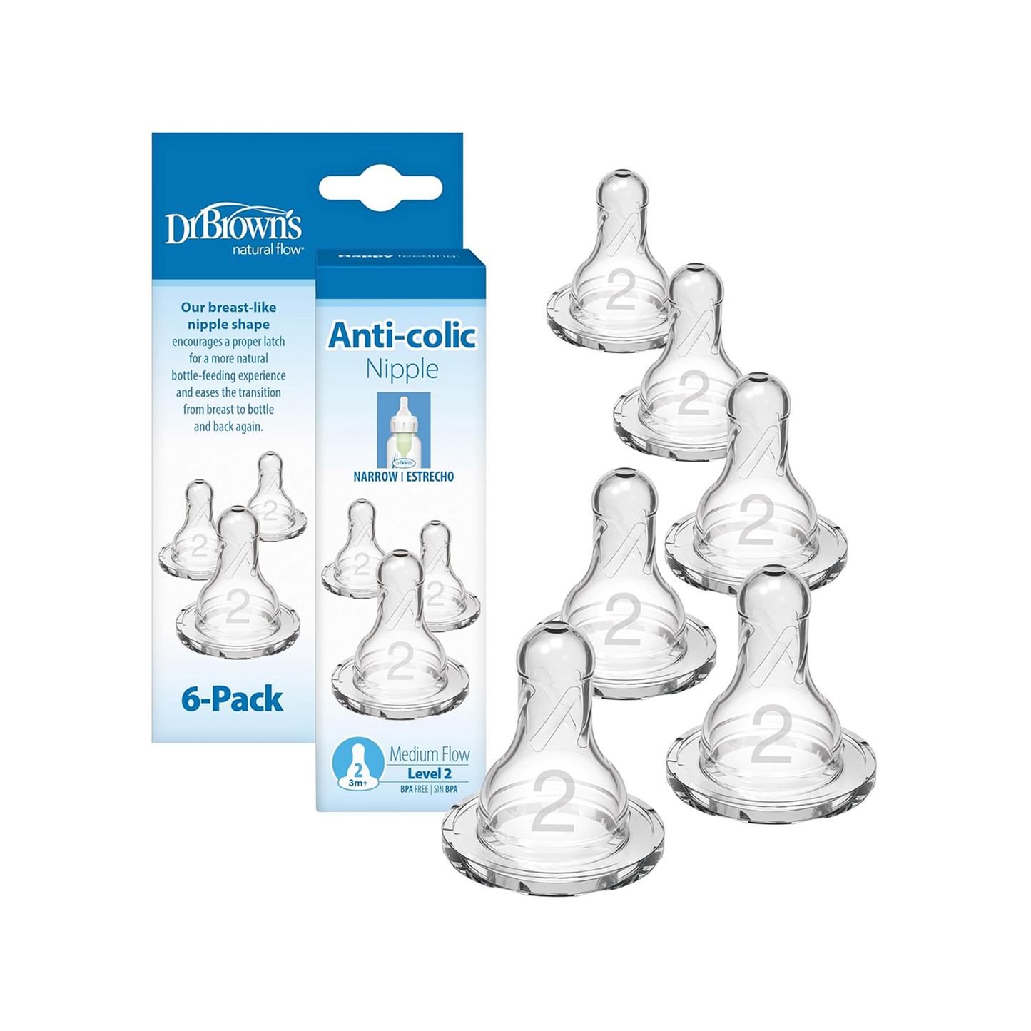 Level 2 Silicone Narrow Options+ Nipple - Pack of 6