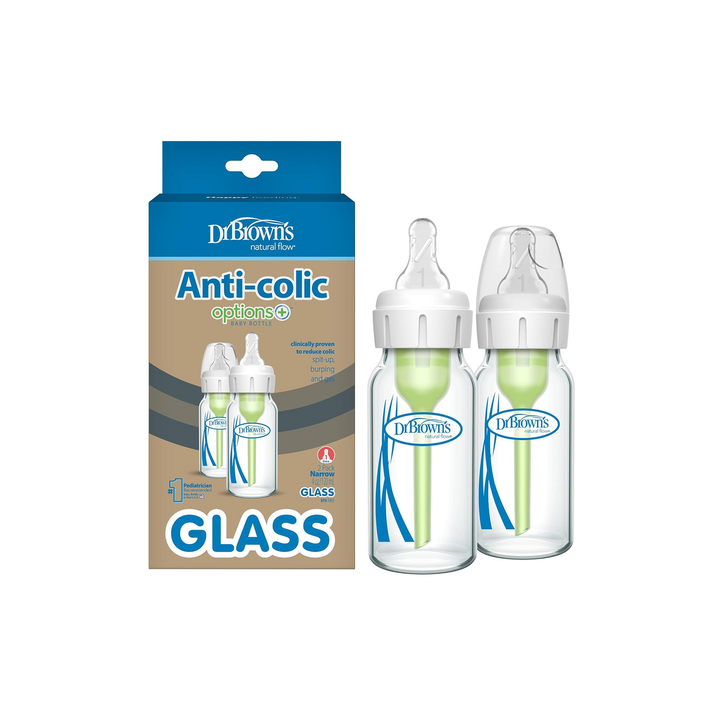Options+ 2-Pc Anti-Colic Feeding GLASS Bottle Set - 120 ml